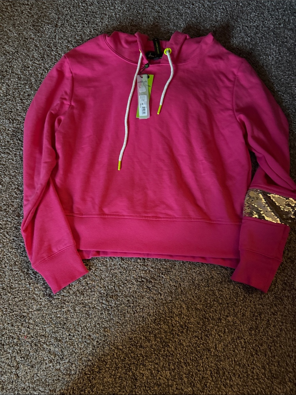 Sam Edelman Hot Pink Crewneck Sweater with Sequin Sleeve Accent
